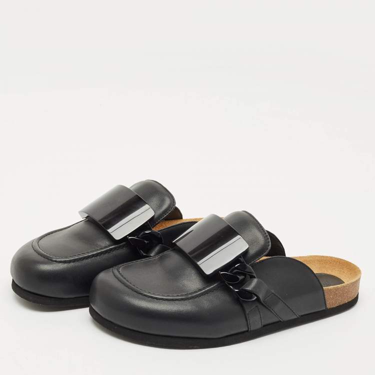 Pre Owned J.W.Anderson Black Leather Gourmet Chain Flat Mules Size 39