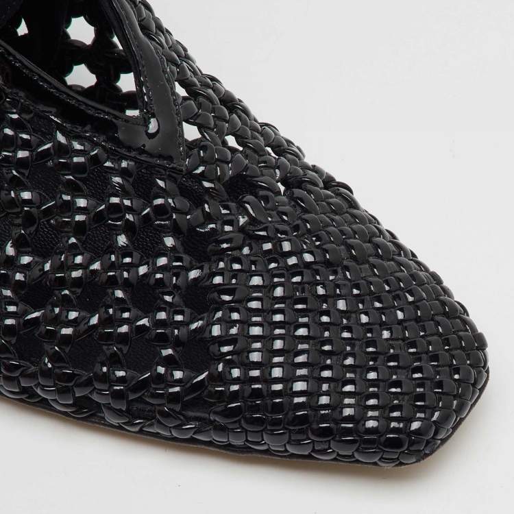 Pre Owned J.W.Anderson Black Woven Patent Leather and Suede Cylinder Heel Ankle Tie Mules Size 37