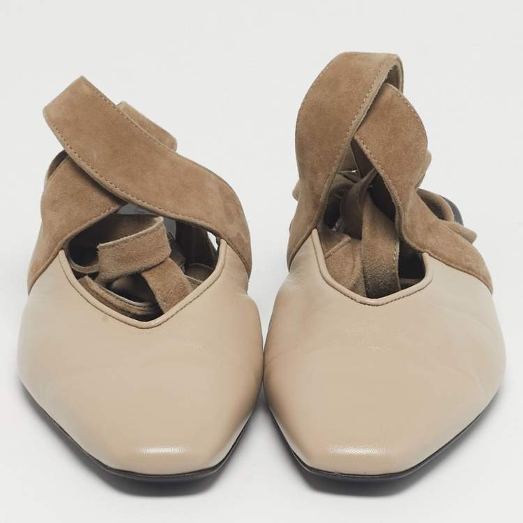 Pre Owned J.W.Anderson Beige Leather and Suede Ankle Wrap Mules Flats Size 40
