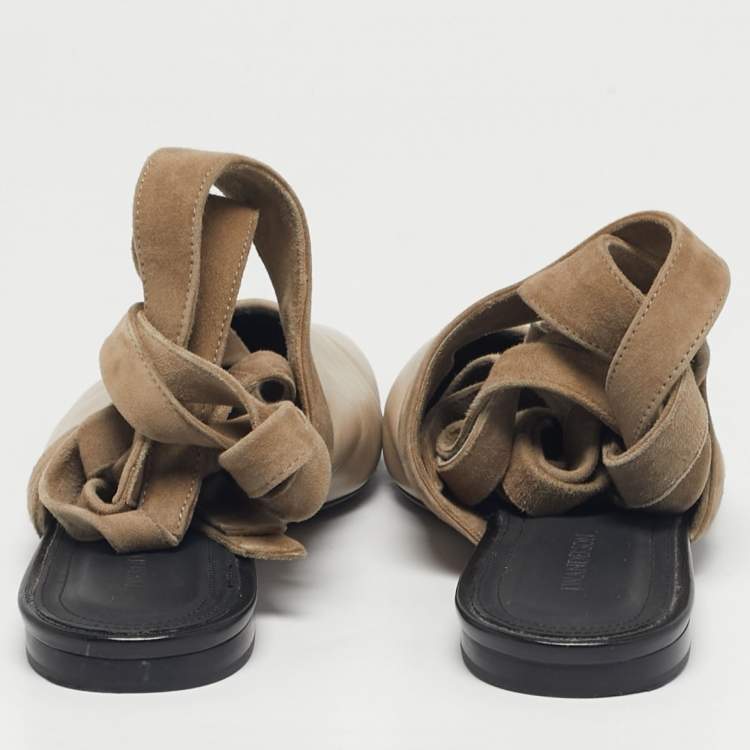 Pre Owned J.W.Anderson Beige Leather and Suede Ankle Wrap Mules Flats Size 40