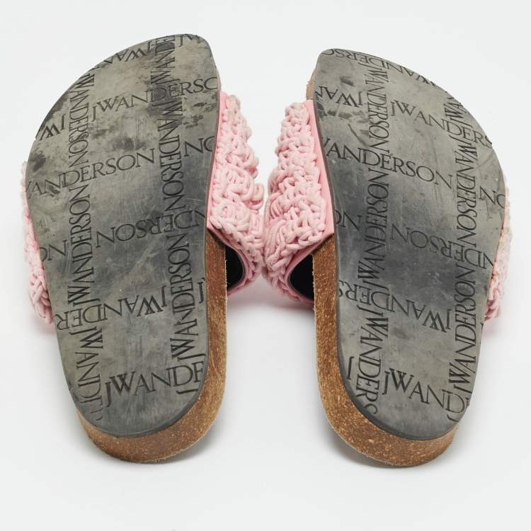 Pre Owned J.W.Anderson Light Pink Knot Rope Popcorn Flat Slide Sandals Size 39