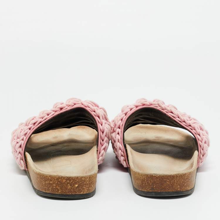 Pre Owned J.W.Anderson Light Pink Knot Rope Popcorn Flat Slide Sandals Size 39