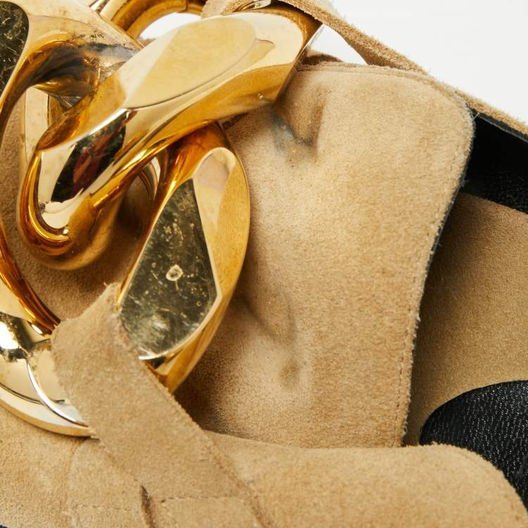 Pre Owned J.W.Anderson Beige Suede Chain Link Accents Flat Slide Sandals Size 39