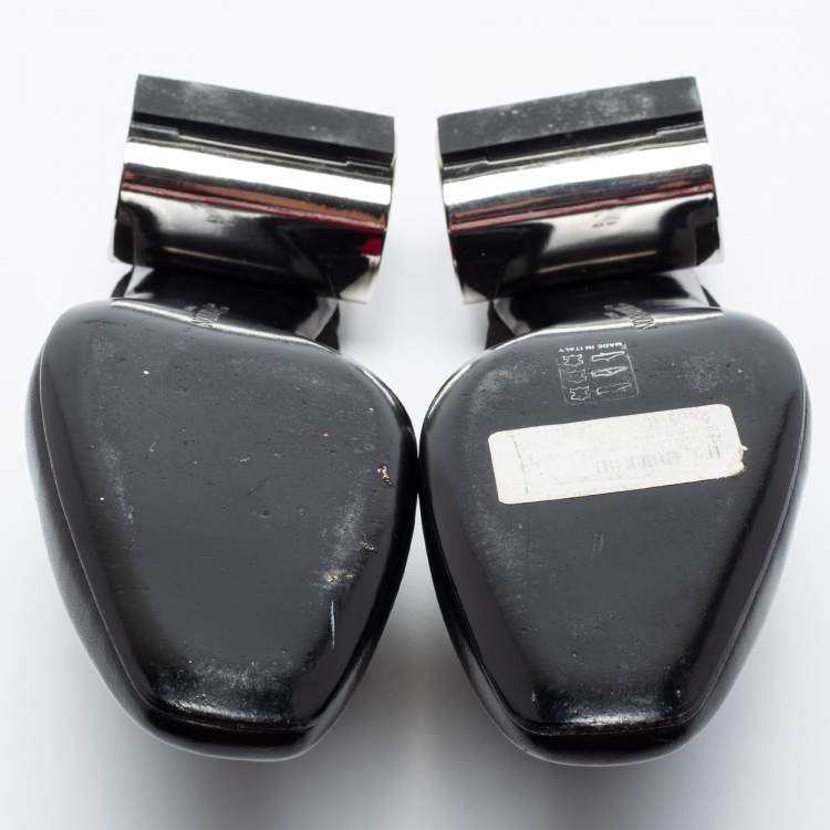 Pre Owned J.W.Anderson Black Leather And Suede Ankle Tie Cylindrical Heel Mules Size 39