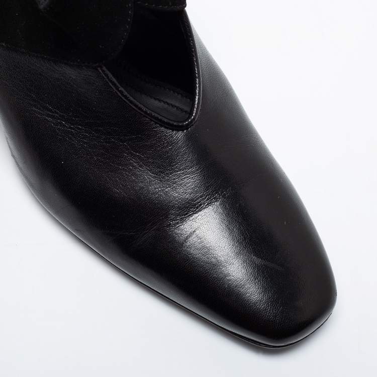 Pre Owned J.W.Anderson Black Leather And Suede Ankle Tie Cylindrical Heel Mules Size 39