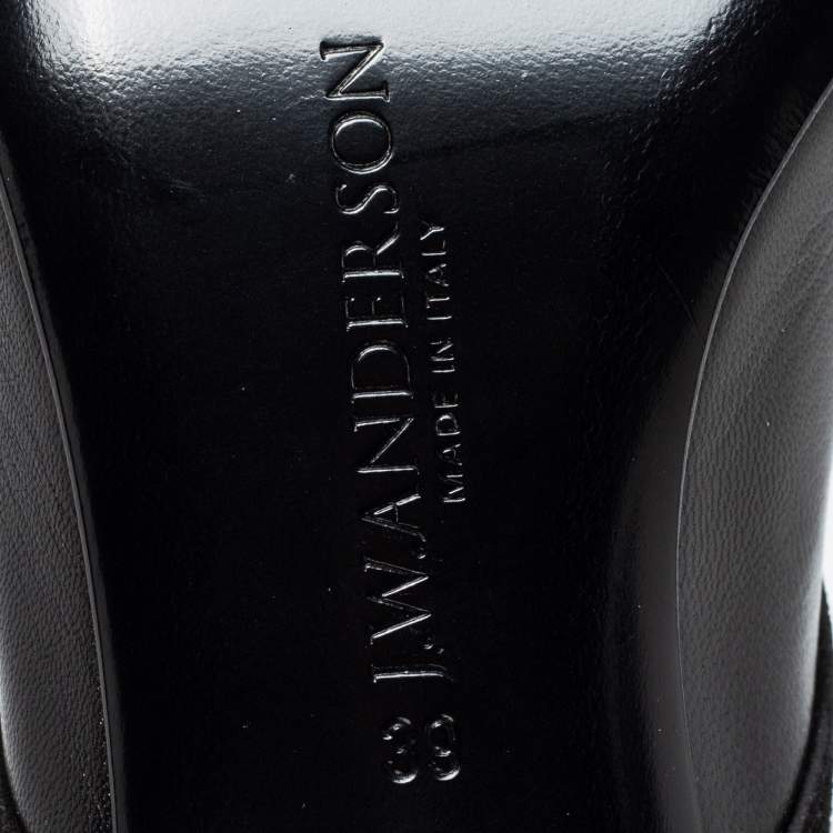 Pre Owned J.W.Anderson Black Leather And Suede Ankle Tie Cylindrical Heel Mules Size 39