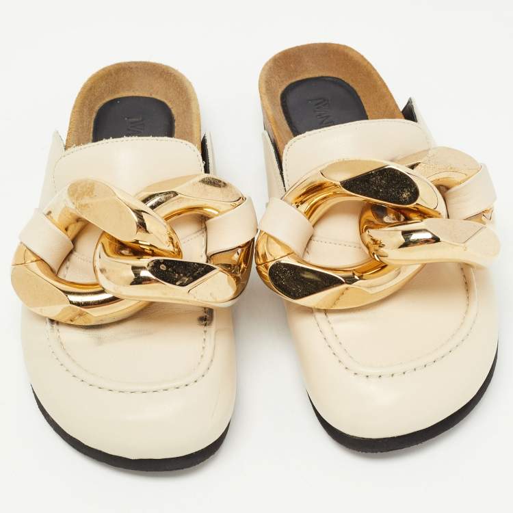 Pre Owned J.W.Anderson Off White Leather Chain Link Flat Mules Size 36
