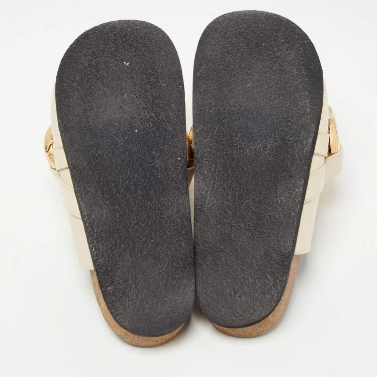 Pre Owned J.W.Anderson Off White Leather Chain Link Flat Mules Size 36