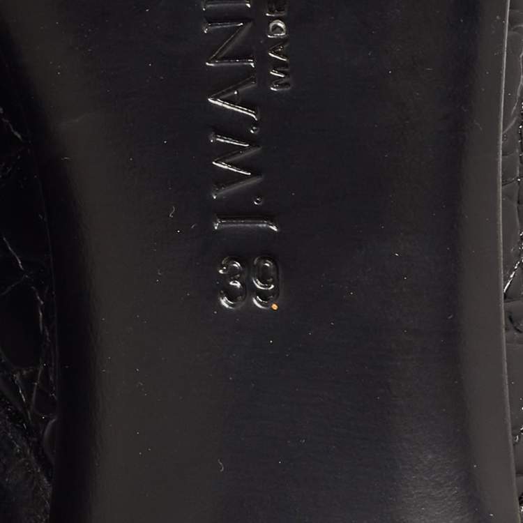 Pre Owned J.W.Anderson Black Croc Embossed Leather Cylinder Heel Ankle Tie Mules Size 39