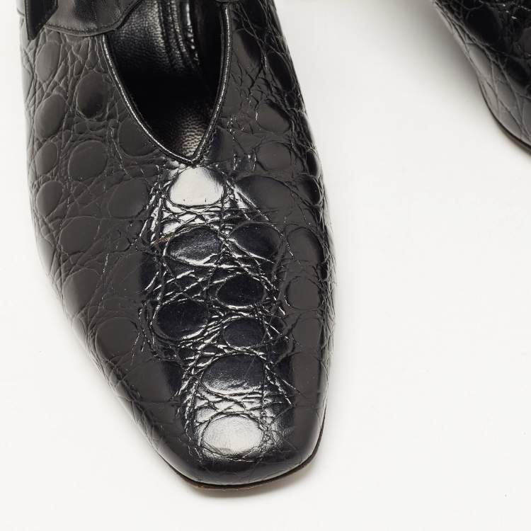 Pre Owned J.W.Anderson Black Croc Embossed Leather Cylinder Heel Ankle Tie Mules Size 39