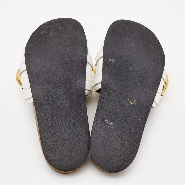 Pre Owned J,W. Anderson White Leather Chain Flat Slides Size 39