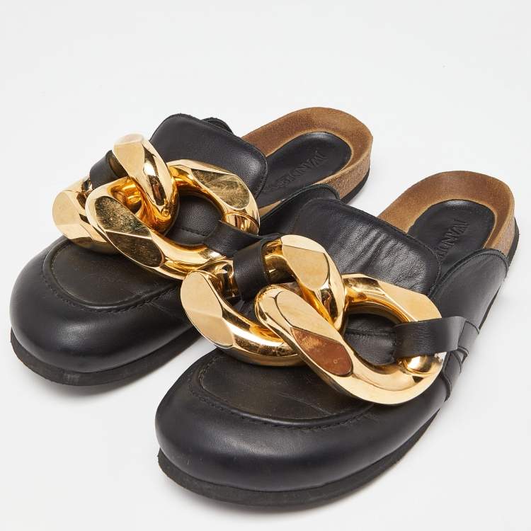 Pre Owned JW Anderson Black/Brown Leather Chain Mules Size 38