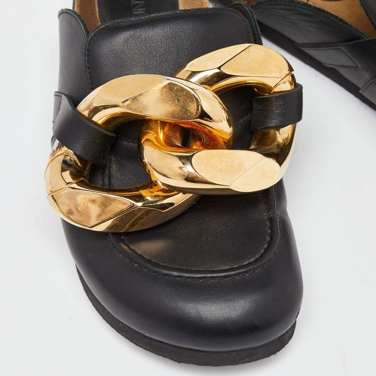 Pre Owned JW Anderson Black/Brown Leather Chain Mules Size 38