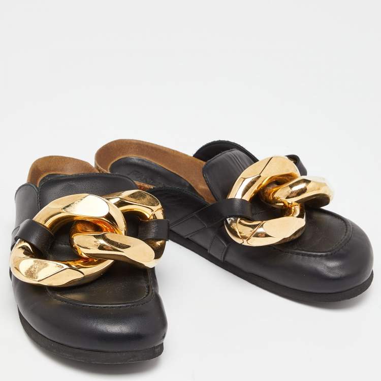 Pre Owned JW Anderson Black/Brown Leather Chain Mules Size 38