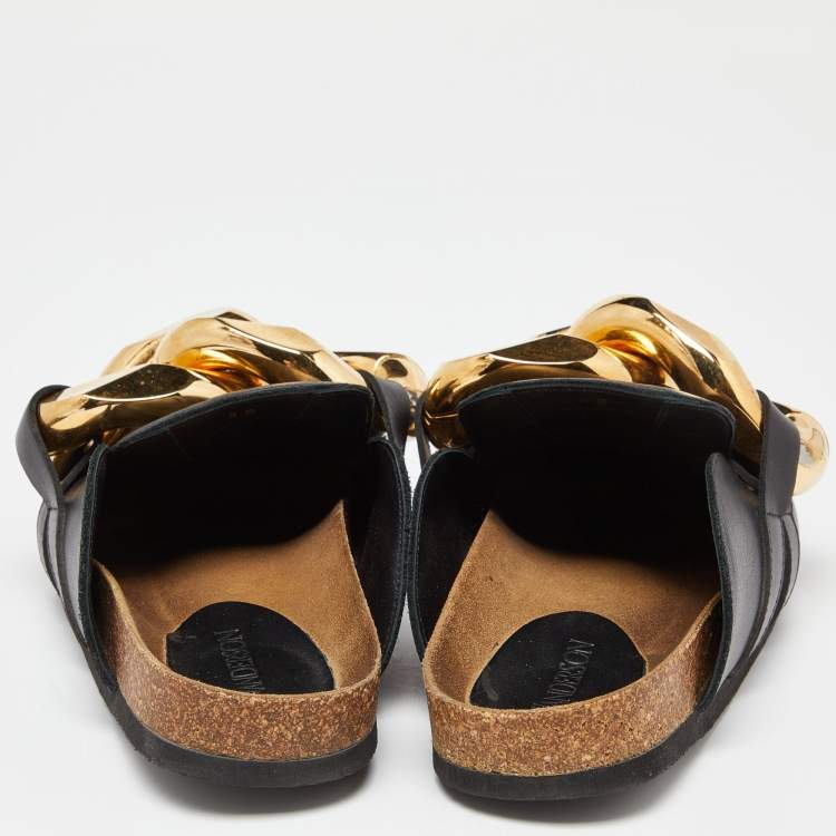 Pre Owned JW Anderson Black/Brown Leather Chain Mules Size 38