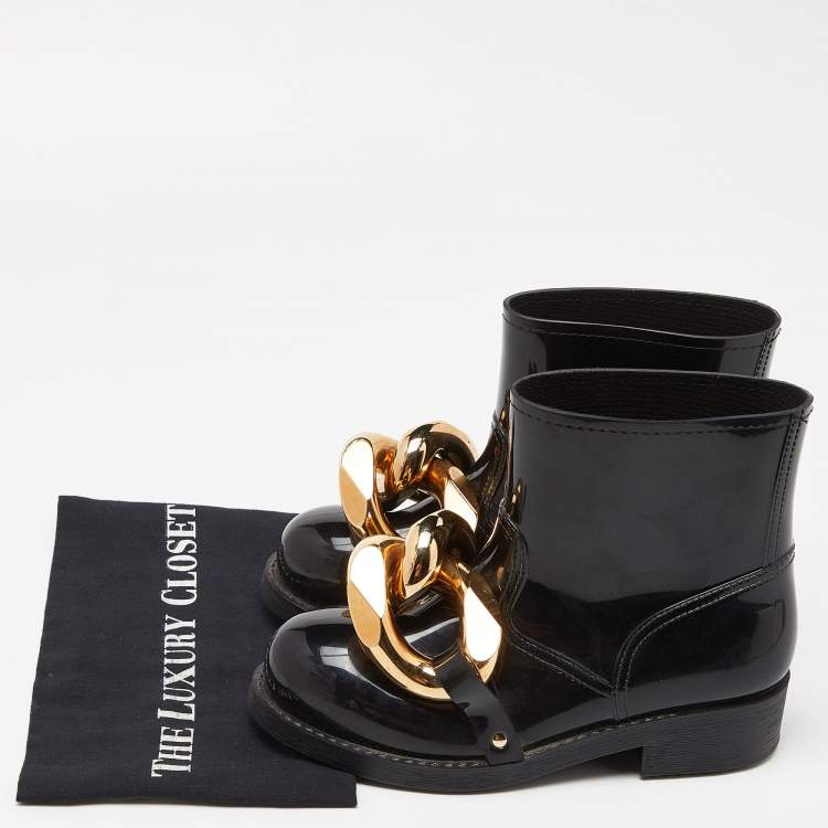 Pre Owned J.W. ANDERSON Black Rubber Rain Chain Ankle Boots Size 38
