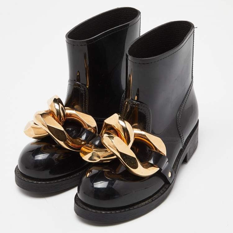 Pre Owned J.W. ANDERSON Black Rubber Rain Chain Ankle Boots Size 38