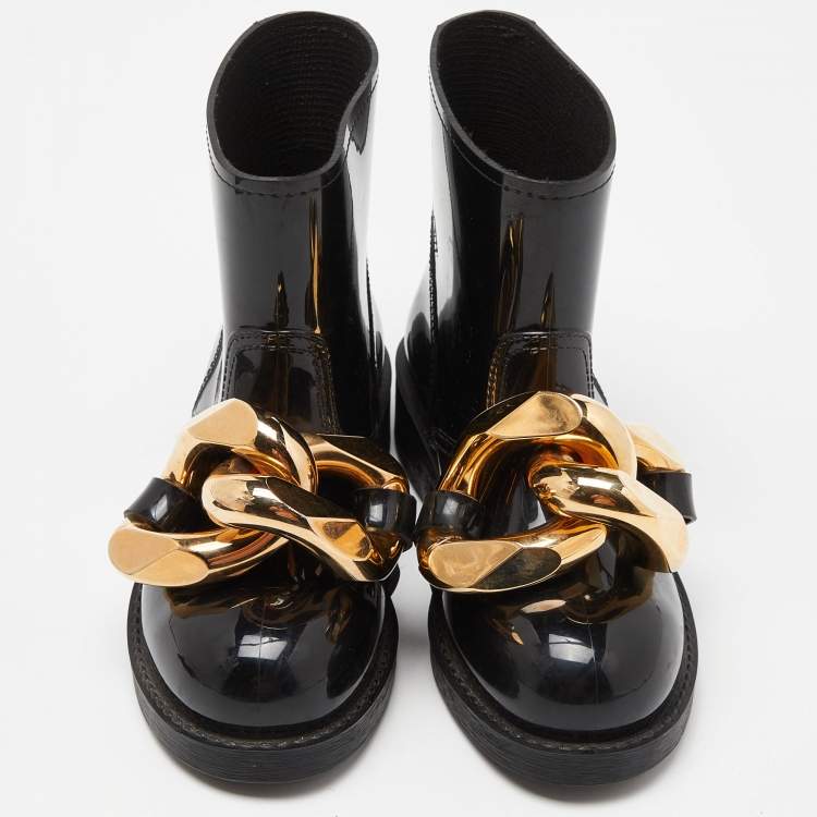 Pre Owned J.W. ANDERSON Black Rubber Rain Chain Ankle Boots Size 38