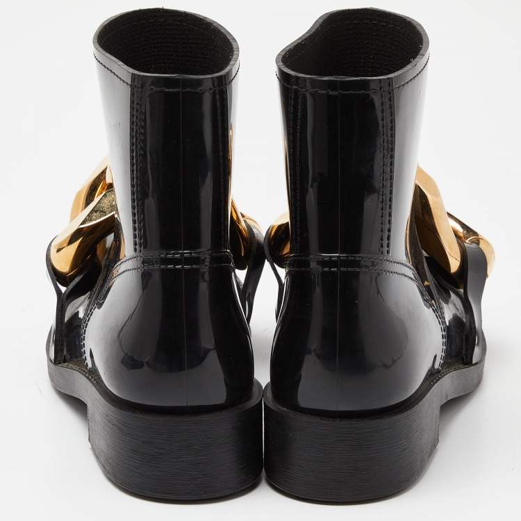 Pre Owned J.W. ANDERSON Black Rubber Rain Chain Ankle Boots Size 38
