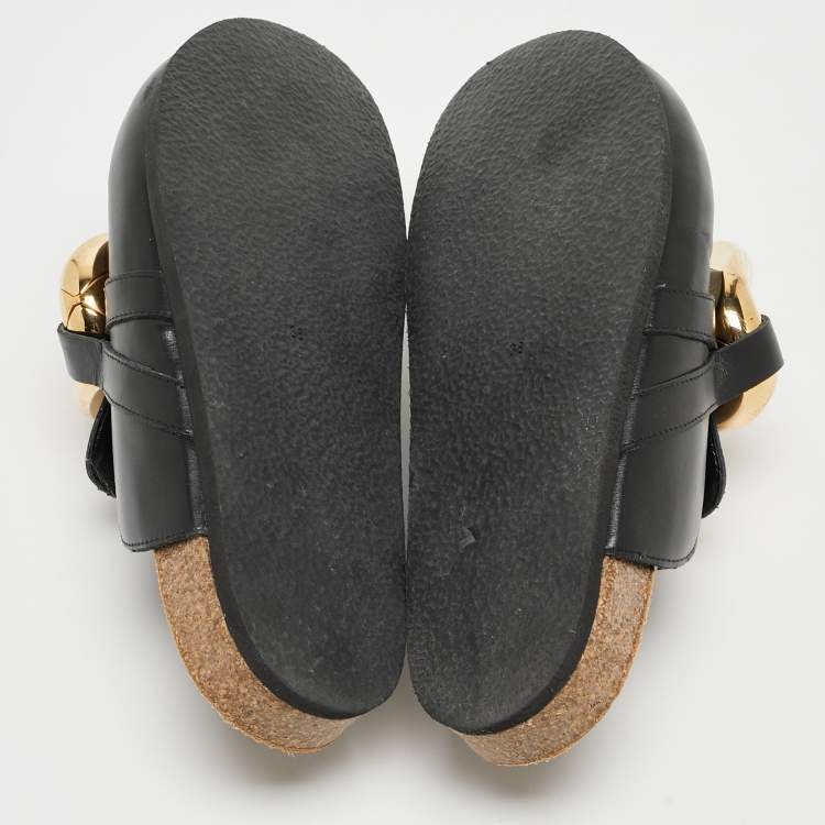 Pre Owned J.W.Anderson Black Leather Chain Link Flat Mules Size 38