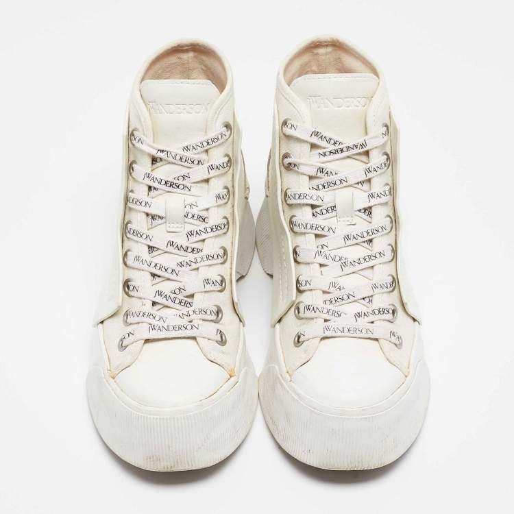 Pre Owned J.W. Anderson White Canvas and Leather High Top Sneakers Size 37
