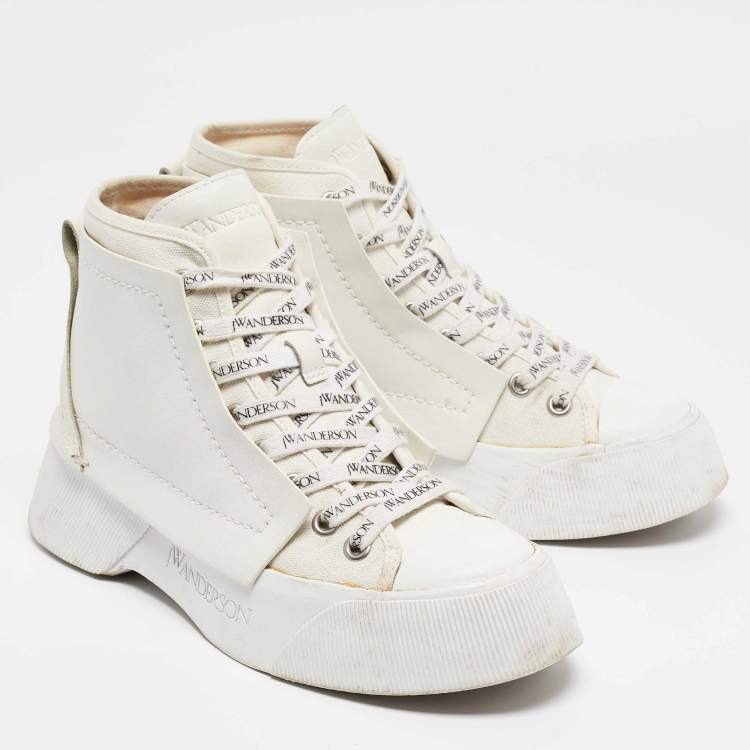 Pre Owned J.W. Anderson White Canvas and Leather High Top Sneakers Size 37