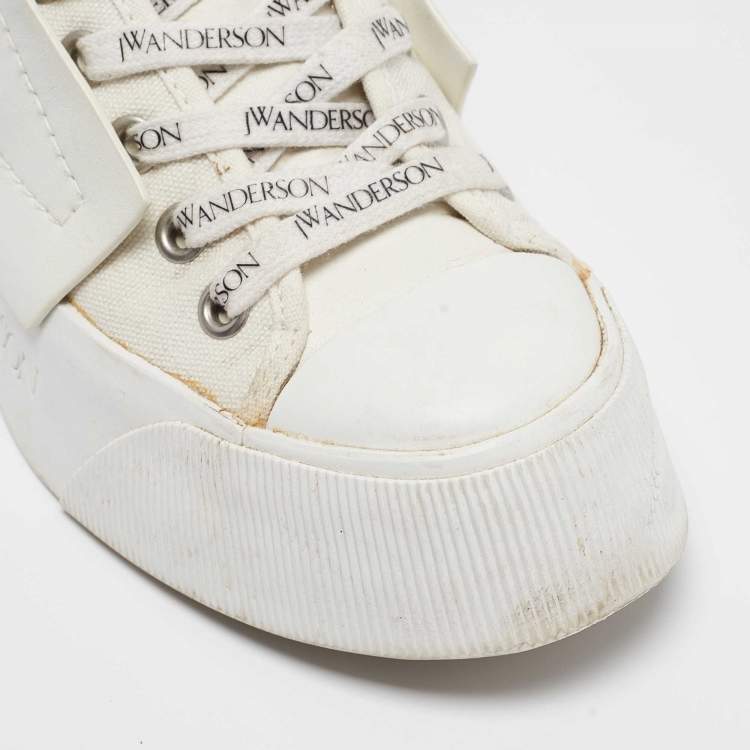 Pre Owned J.W. Anderson White Canvas and Leather High Top Sneakers Size 37