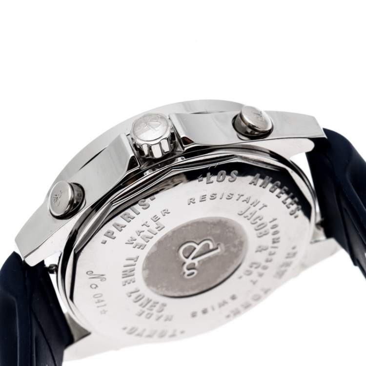 Pre Owned Jacob & Co. Multi-Color Dial Stainless Steel Diamond Five Time Zone Women's Wristwatch 40 mm