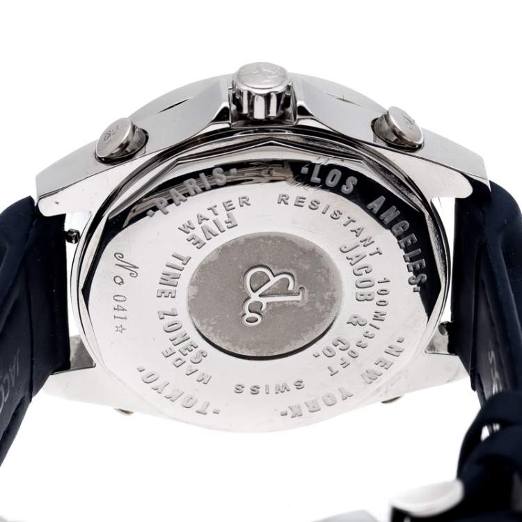 Pre Owned Jacob & Co. Multi-Color Dial Stainless Steel Diamond Five Time Zone Women's Wristwatch 40 mm