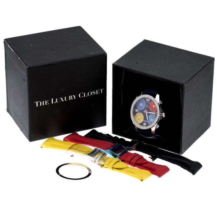 Pre Owned Jacob & Co. Multi-Color Dial Stainless Steel Diamond Five Time Zone Women's Wristwatch 40 mm