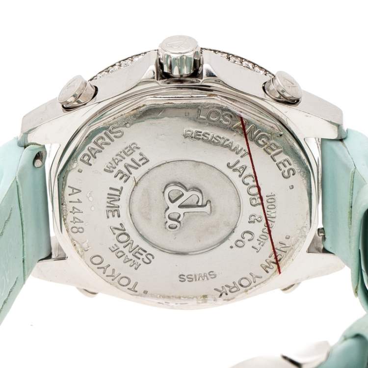 Pre Owned Jacob & Co. Multicolor Mother of Pearl Stainless Steel Diamond Five Time Zones Women's Wristwatch 40 mm