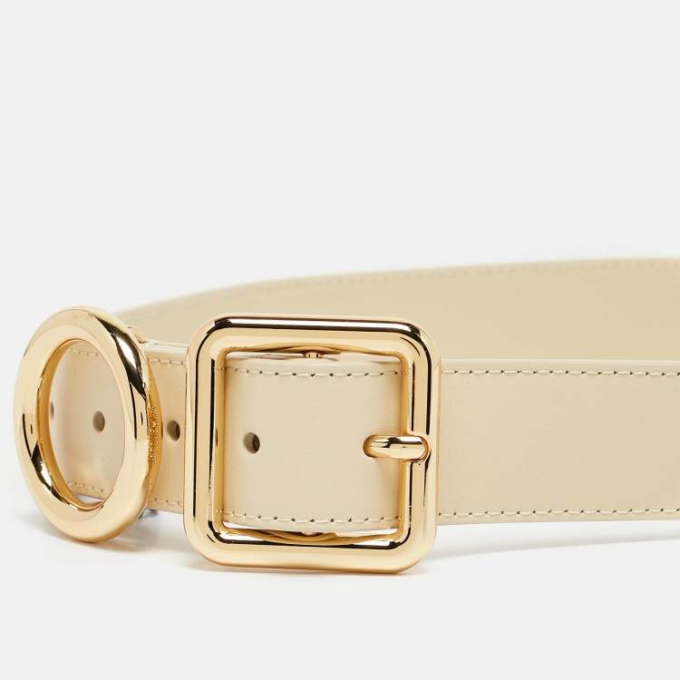 Pre Owned Jacquemus Ivory White Leather The Regalo Buckle Belt 80CM