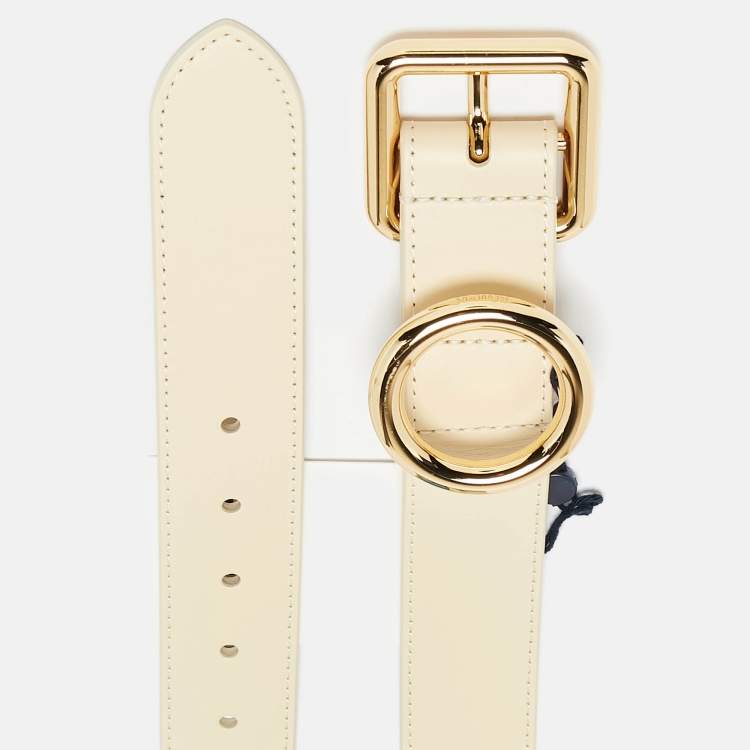 Pre Owned Jacquemus Ivory White Leather The Regalo Buckle Belt 80CM