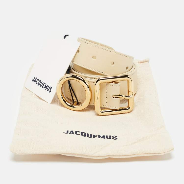 Pre Owned Jacquemus Ivory White Leather The Regalo Buckle Belt 80CM