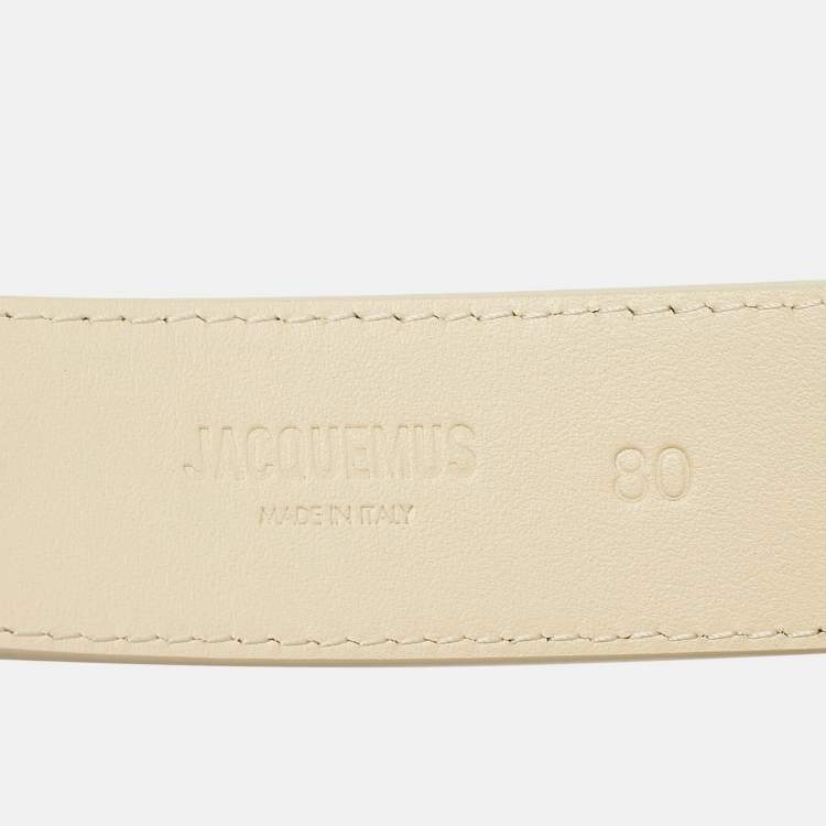 Pre Owned Jacquemus Ivory White Leather The Regalo Buckle Belt 80CM