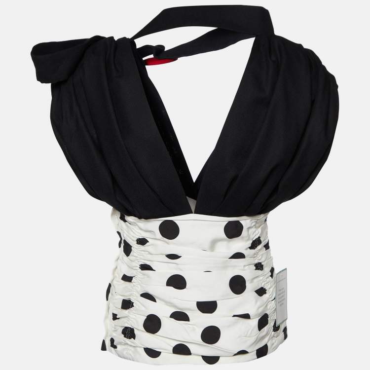 Pre Owned Jacquemus Black/White Polka Dot Print Wool & Cotton Le Haut Gitan Ruched Blouse S