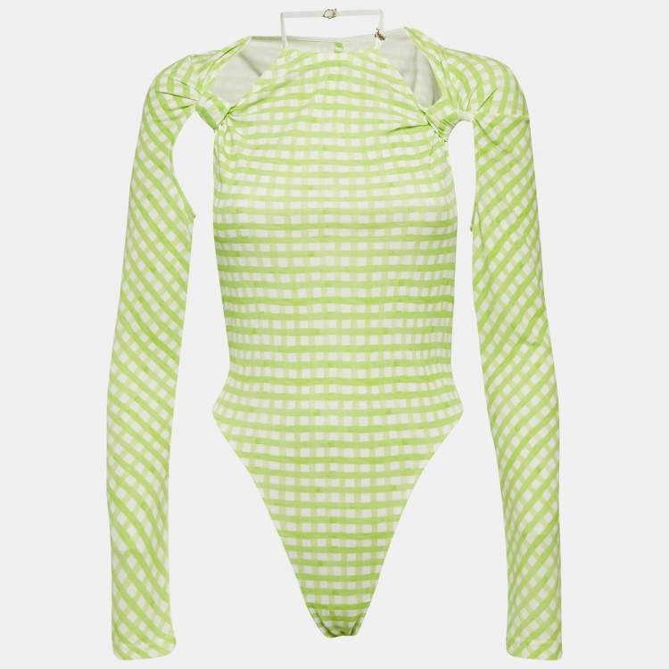 Pre Owned Jacquemus Green Checks Jersey Le Body Nodi Bodysuit M