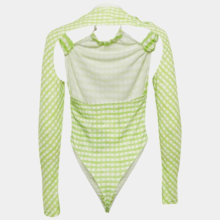 Pre Owned Jacquemus Green Checks Jersey Le Body Nodi Bodysuit M