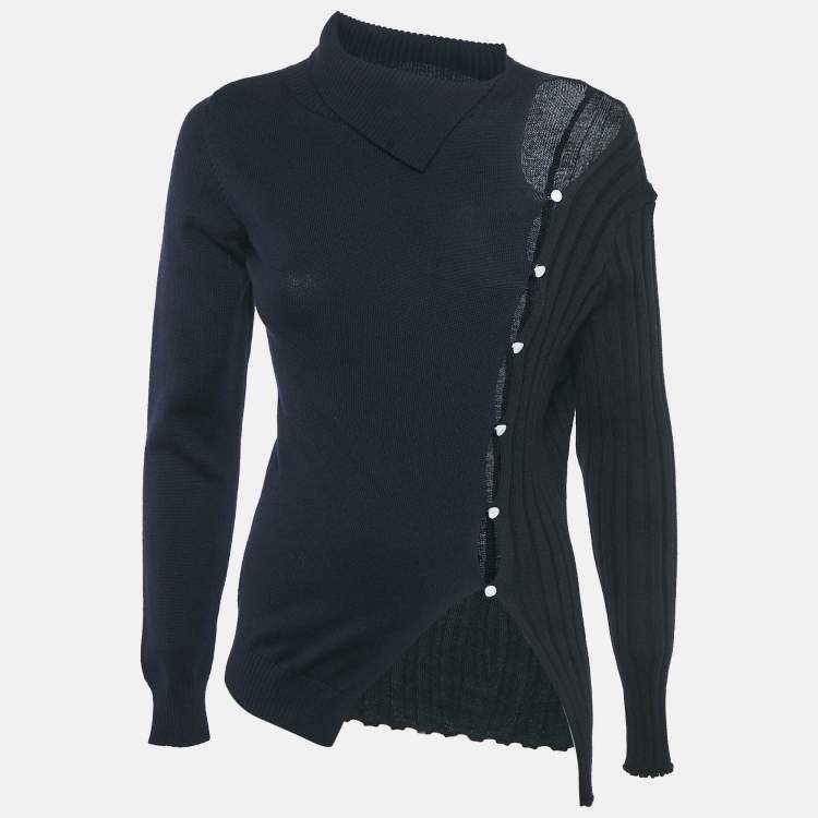Pre Owned Jacquemus Navy Blue /Black Wool Asymmetrical Cut -out Sweater S
