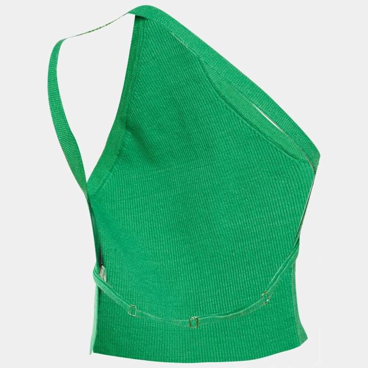 Pre Owned Jacquemus Green Linen Knit La Maille Ascu One SHoulder Top XL
