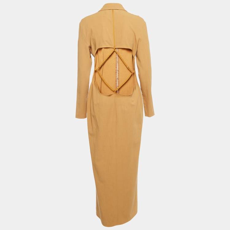 Pre Owned Jacquemus Camel Brown Linen Blend Long Dress M