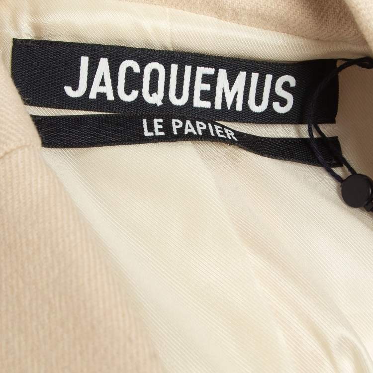 Pre Owned Jacquemus Beige Wool Long Sleeve Lace-Up Mid Length Coat M