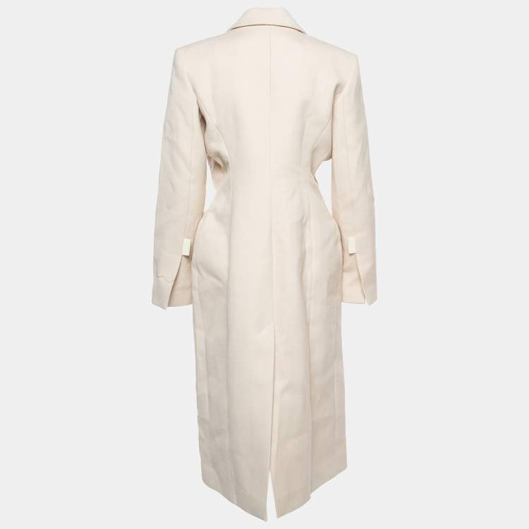 Pre Owned Jacquemus Beige Wool Long Sleeve Lace-Up Mid Length Coat M