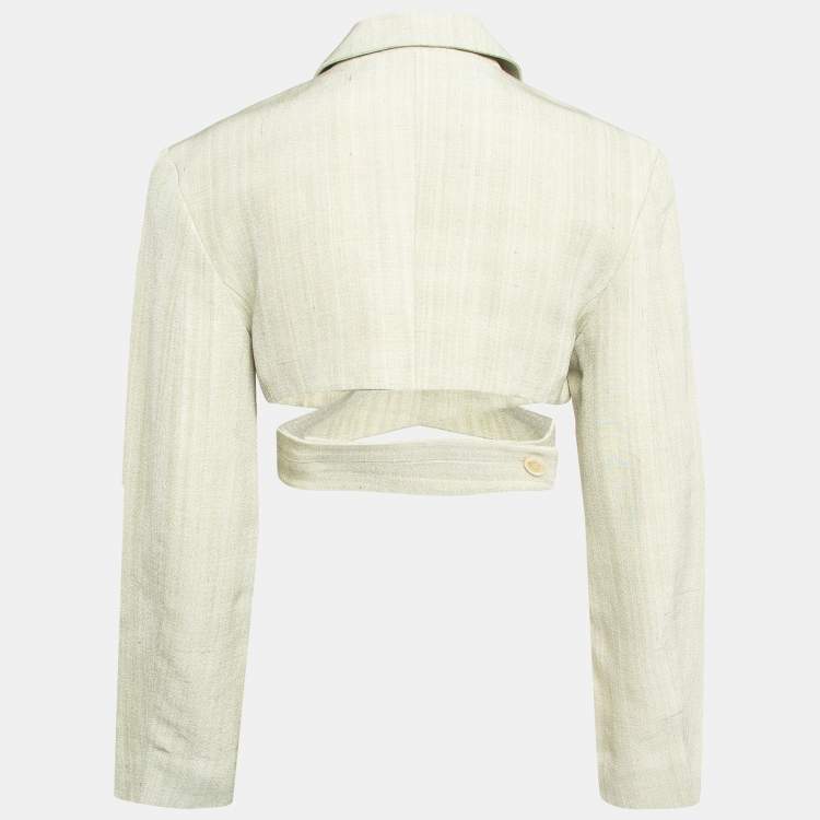 Pre Owned Jacquemus Light Green Canvas Le Haut Azur Cropped Blazer S