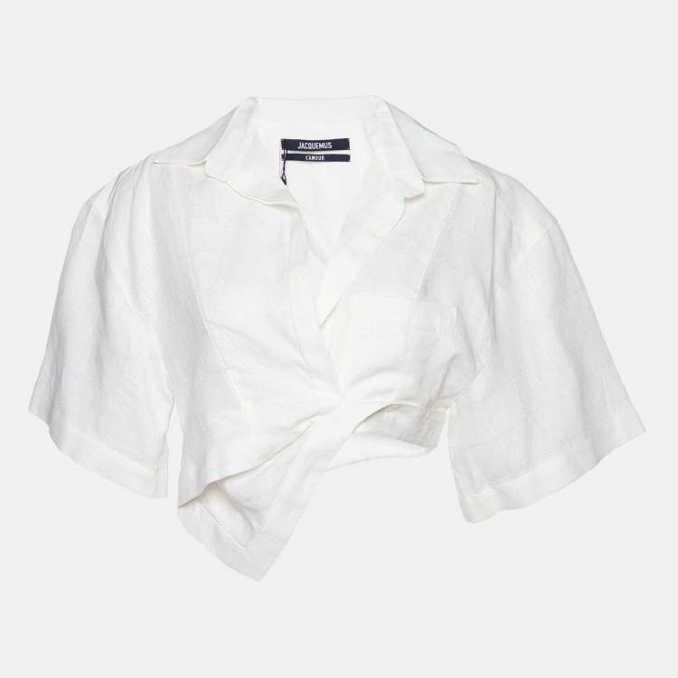 Pre Owned Jacquemus L'Amour Cream Linen Asymmetrical Crop Top M
