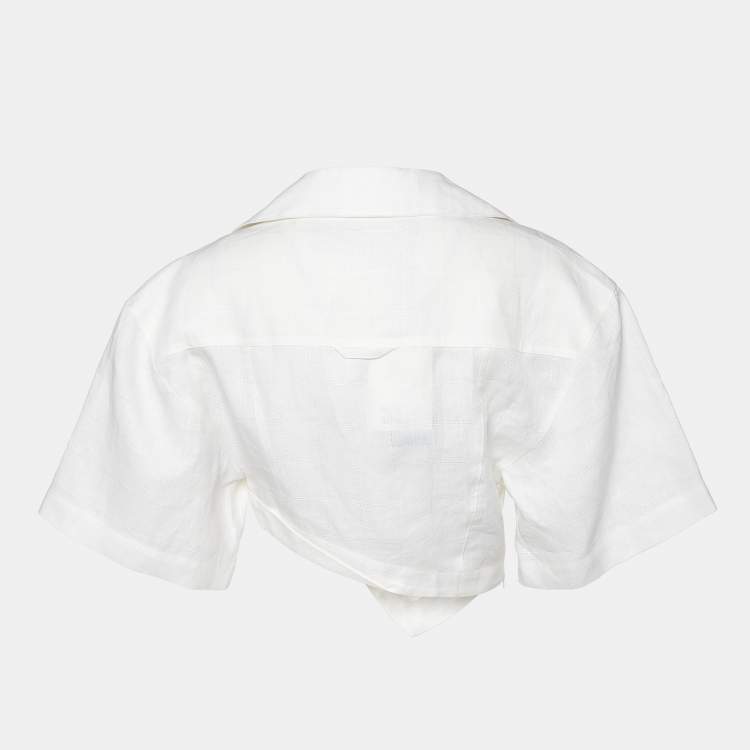 Pre Owned Jacquemus L'Amour Cream Linen Asymmetrical Crop Top M