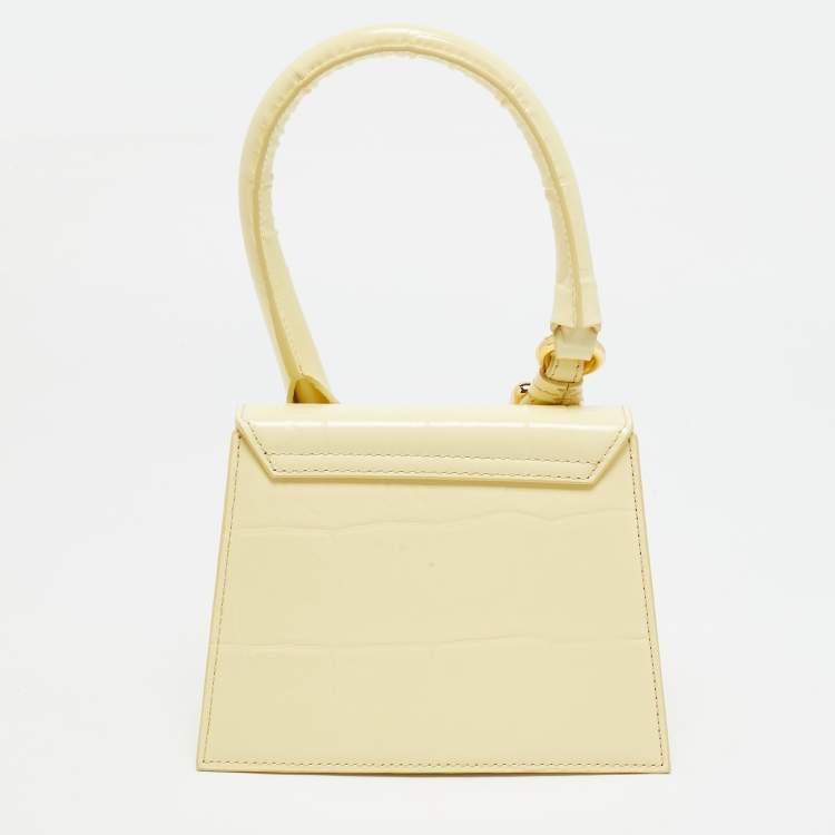 مملوكة مسبقًا Jacquemus Pale Yellow Croc Embossed Leather Le Chiquito Top Handle Bag