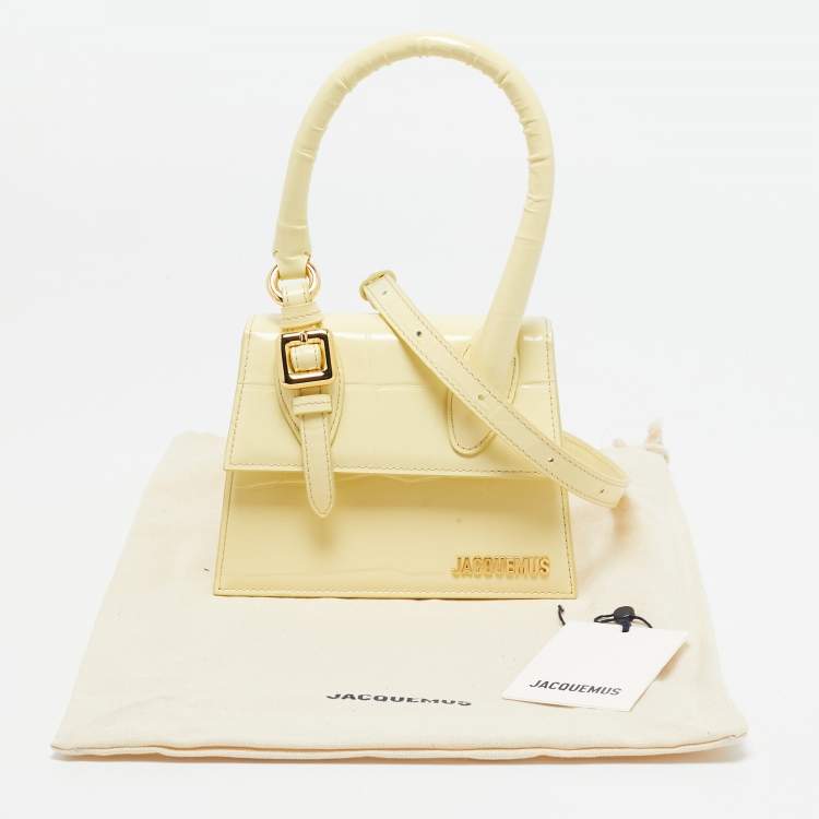 مملوكة مسبقًا Jacquemus Pale Yellow Croc Embossed Leather Le Chiquito Top Handle Bag