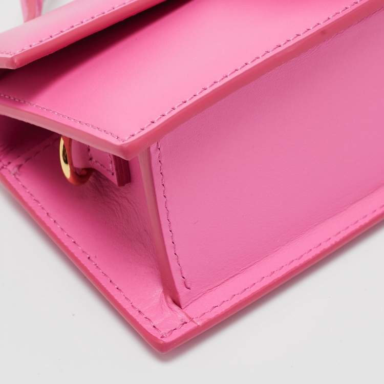 Pre Owned Jacquemus Neon Pink Leather Mini Le Bambino Top Handle Bag