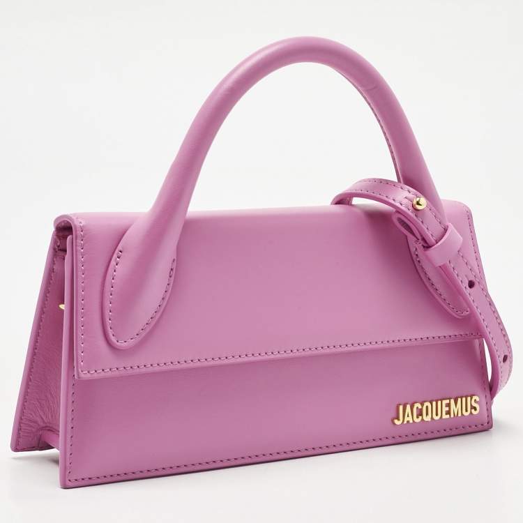 Pre Owned Jacquemus Neon Pink Leather Long Le Chiquito Top Handle Bag